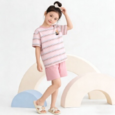 批发黛琳芬100码-160码A类纯棉短袖短裤儿童睡衣男女童家居服