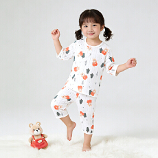 批发[黛琳芬]A类竹纤维儿童睡衣网孔透气男女春秋<b class='q'>夏</b>七分袖开肩套装193