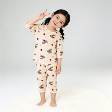 批发[黛琳芬]A类竹纤维儿童睡衣网孔透气男女春秋<b class='q'>夏</b>七分袖开肩套装193