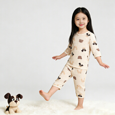 批发[黛琳芬]A类竹纤维儿童睡衣网孔透气男女春秋<b class='q'>夏</b>七分袖开肩套装193