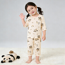 批发[黛琳芬]A类竹纤维儿童睡衣网孔透气男女春秋<b class='q'>夏</b>七分袖开肩套装193