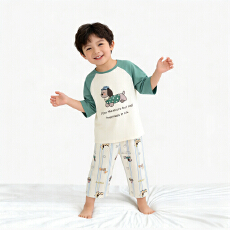 批发[黛琳芬]100码-160码A类<b class='q'>纯棉</b>七分袖套装儿童睡衣男女<b class='q'>家居服</b>194