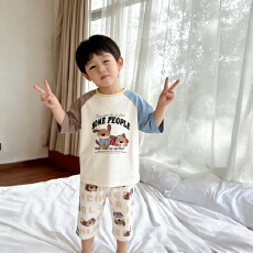 批发[黛琳芬]100码-160码A类<b class='q'>纯棉</b>七分袖套装儿童睡衣男女<b class='q'>家居服</b>194