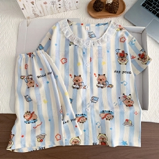 批发[黛琳芬]8码-18码泡泡棉儿童<b class='q'>睡衣</b>套装夏印花<b class='q'>卡通</b>开衫家居服196