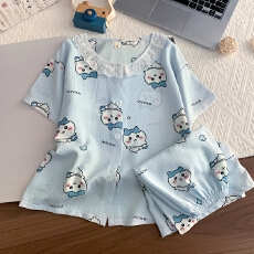 批发[黛琳芬]8码-18码泡泡棉儿童<b class='q'>睡衣</b>套装夏印花<b class='q'>卡通</b>开衫家居服196