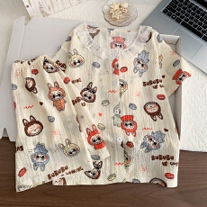 批发[黛琳芬]8码-18码泡泡棉儿童<b class='q'>睡衣</b>套装夏印花<b class='q'>卡通</b>开衫家居服196