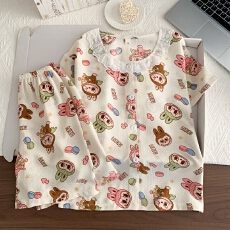 批发[黛琳芬]8码-18码泡泡棉儿童<b class='q'>睡衣</b>套装夏印花<b class='q'>卡通</b>开衫家居服196