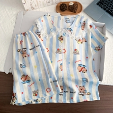 批发[黛琳芬]8码-18码泡泡棉娃娃领儿童<b class='q'>睡衣</b>印花<b class='q'>卡通</b>开衫家居服196