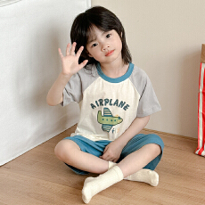 批发[黛琳芬]100码-160码A类纯棉短袖短裤儿童睡衣男<b class='q'>女</b><b class='q'>童</b>家居服199