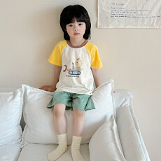 批发[黛琳芬]100码-160码A类纯棉短袖短裤儿童睡衣男<b class='q'>女</b><b class='q'>童</b>家居服199