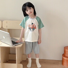 批发[黛琳芬]100码-160码A类纯棉短袖短裤儿童睡衣男<b class='q'>女</b><b class='q'>童</b>家居服199