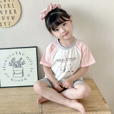 批发[黛琳芬]100码-160码A类纯棉短袖短裤儿童睡衣男<b class='q'>女</b><b class='q'>童</b>家居服199