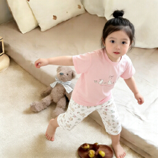 批发[黛琳芬]90码-160码A类纯棉七分裤儿童睡衣套装男<b class='q'>女</b><b class='q'>童</b>家居服201