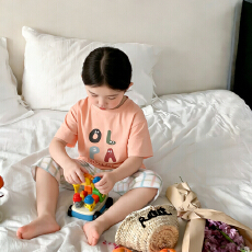 批发[黛琳芬]90码-160码A类纯棉七分裤儿童睡衣套装男<b class='q'>女</b><b class='q'>童</b>家居服201