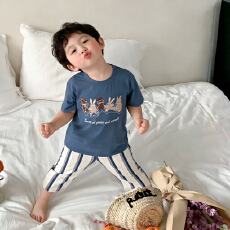 批发[黛琳芬]90码-160码A类纯棉七分裤儿童睡衣套装男<b class='q'>女</b><b class='q'>童</b>家居服201