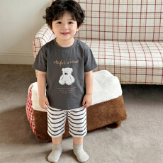 批发[黛琳芬]90码-160码A类纯棉七分裤儿童睡衣套装男<b class='q'>女</b><b class='q'>童</b>家居服201