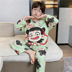 批发[黛琳芬]8-18码牛奶丝长袖儿童睡衣套装印花卡通男女童家居服202