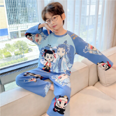 批发[黛琳芬]8-18码9款牛奶丝长袖儿童睡衣套装印花男女童家居服202