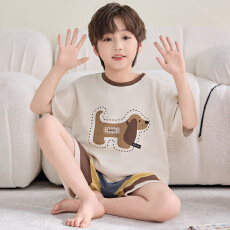 批发[黛琳芬]8码-XL 纯棉短袖儿童睡衣<b class='q'>套装</b>印花卡通男女童家居服205