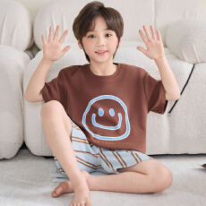 批发[黛琳芬]8码-XL 纯棉短袖儿童睡衣<b class='q'>套装</b>印花卡通男女童家居服205