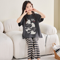 批发黛琳芬8码-XL 纯棉短袖长裤儿童睡衣卡通三件套男女童家居服207