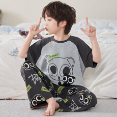 批发黛琳芬8码-XL 纯棉短袖长裤儿童睡衣卡通三件套男女童家居服207