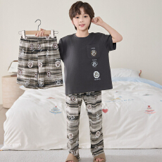 批发[黛琳芬]8码-XL 纯棉短袖长裤儿童睡衣卡通三件套男女童家居服207