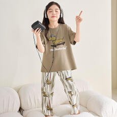 批发[黛琳芬]8码-XL 纯棉短袖长裤儿童睡衣卡通三件套男女童家居服207