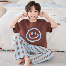 批发[黛琳芬]8码-XL 纯棉短袖长裤儿童睡衣卡通三件套<b class='q'>男</b>女童家居服207