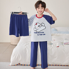 批发[黛琳芬]8码-XL 纯棉短袖长裤儿童睡衣卡通三件套<b class='q'>男</b>女童家居服207