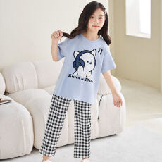 批发[黛琳芬]8码-XL 纯棉短袖长裤儿童睡衣卡通三件套男<b class='q'>女童</b>家居<b class='q'>服</b>207