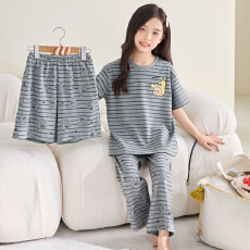 批发[黛琳芬]8码-XL 纯棉短袖长裤儿童睡衣卡通三件套男<b class='q'>女童</b>家居<b class='q'>服</b>207