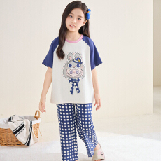 批发[黛琳芬]8码-XL 纯棉短袖长裤儿童睡衣卡通三件套男<b class='q'>女童</b>家居<b class='q'>服</b>207