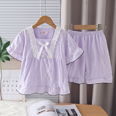 批发[黛琳芬]10码-L码云朵棉短袖方领儿童睡衣公主风<b class='q'>女童</b>家居<b class='q'>服</b>211