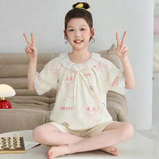 批发[黛琳芬]12-XXL仿棉短袖方领儿童睡衣公主风甜美<b class='q'>女童</b>家居<b class='q'>服</b>213