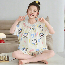 批发[黛琳芬]12-XXL仿棉短袖方领儿童睡衣公主风甜美<b class='q'>女童</b>家居<b class='q'>服</b>213