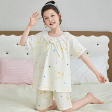 批发[黛琳芬]12-XXL仿棉短袖方领儿童睡衣公主风甜美<b class='q'>女童</b>家居<b class='q'>服</b>213