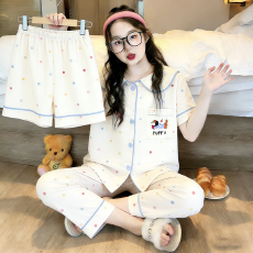 黛琳芬12码-XL云朵棉三件套儿童睡衣小中大娃娃领女童家居服215