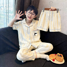 批发[黛琳芬]12码-XL云朵棉三件套儿童睡衣小中大娃娃领女童家居服215