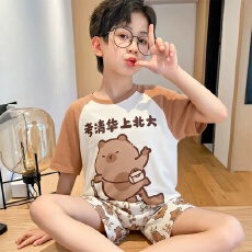批发[黛琳芬]仿棉短袖儿童睡衣夏季卡通中大童12码-XL男女童家居服216
