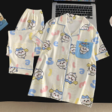 批发[黛琳芬]仿棉短袖长裤儿童<b class='q'>睡衣</b>10码-L码中大童男女家居服216