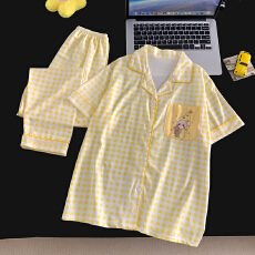 批发[黛琳芬]仿棉短袖长裤儿童睡衣10码-L码中大童男女家居服216