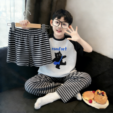 批发[黛琳芬]仿棉三件套儿童<b class='q'>睡衣</b>卡通中大童12码-XL男<b class='q'>女童</b>家居<b class='q'>服</b>216