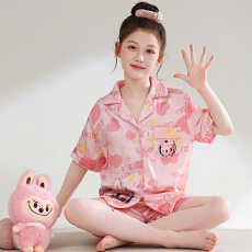 批发黛琳芬冰雪丝三件套儿童睡衣套装12-XL码三件套男女童家居服228