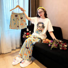 批发[黛琳芬]仿棉三件套儿童睡衣卡通中大童12码-XL男女童家居服216