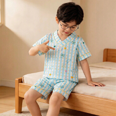 批发[黛琳芬]V领云朵棉娃娃领儿童睡衣卡通夏季小中童小男孩家居服253