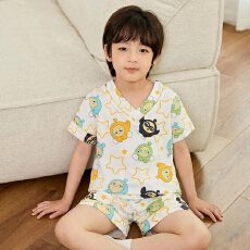 批发黛琳芬V领云朵棉娃娃领儿童睡衣卡通夏季小中童小男孩家居服253