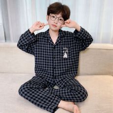 批发黛琳芬10-XL码9款仿棉长袖儿童睡衣春秋季薄款印花男童家居服