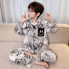 批发黛琳芬10-XL码9款仿棉长袖儿童睡衣春秋季薄款印花男童家居服