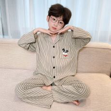 批发黛琳芬10-XL码9款仿棉长袖儿童睡衣春秋季薄款印花男童家居服